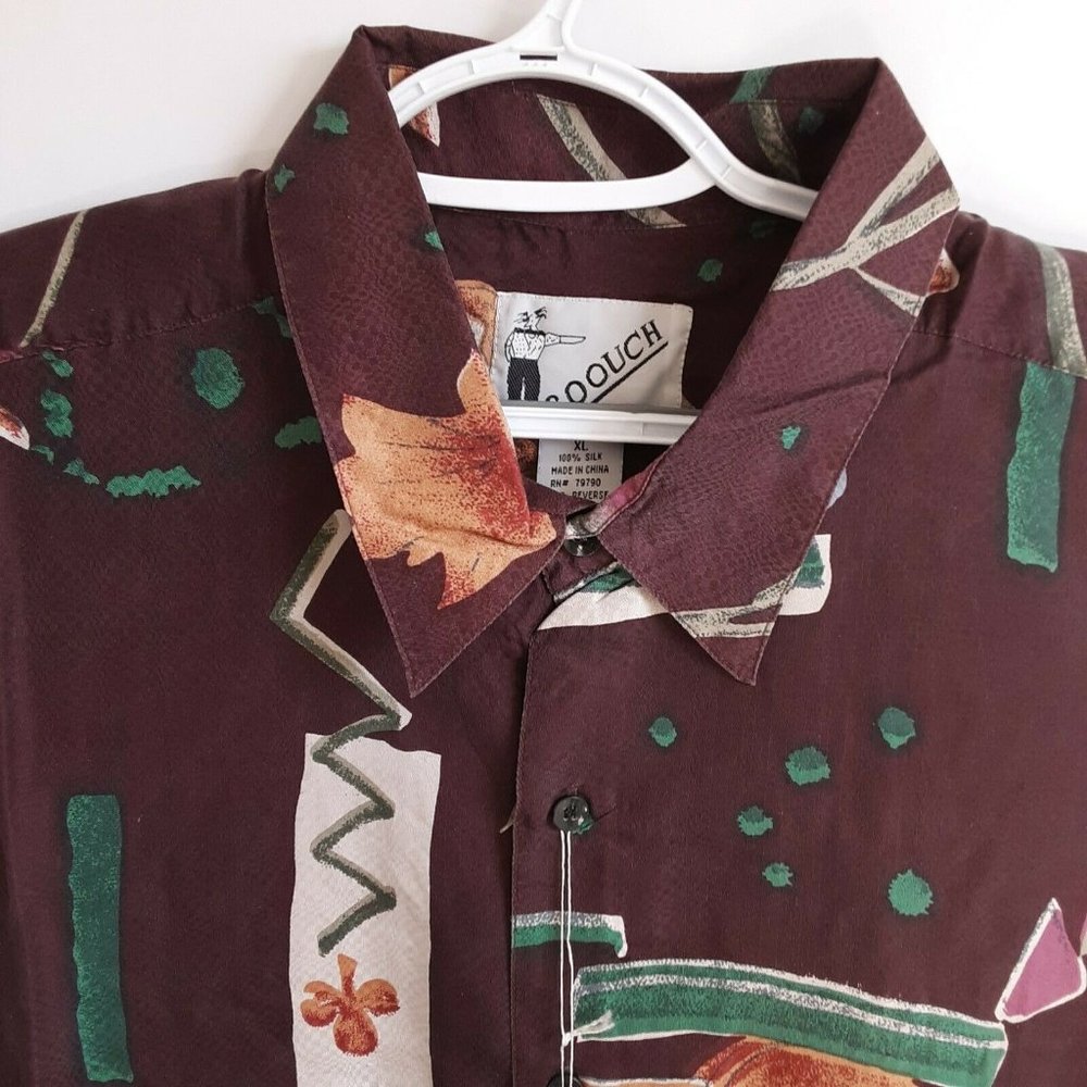 100% Silk Men's Geometric Long Sleeve Button Up - Picture 3 of 6